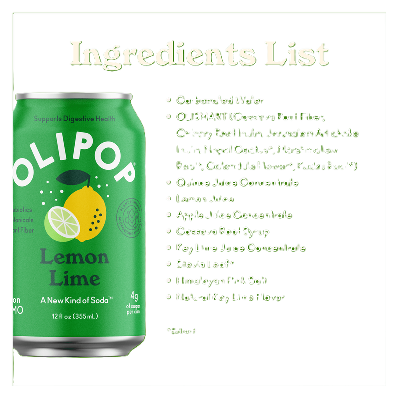 OLIPOP Prebiotic Soda, Lemon Lime, 12 Oz Can