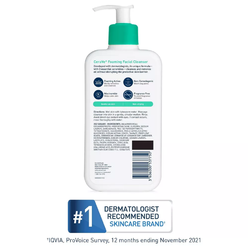 CeraVe Foaming Face Wash, Facial Cleanser for Normal to Oily Skin 12oz